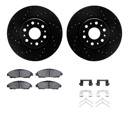 DYNAMIC FRICTION CO 8312-48073, Rotors-Drilled, Slotted-BLK w/ 3000 Series Ceramic Brake Pads incl. Hardware, Zinc Coat 8312-48073